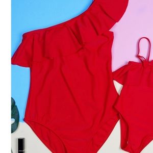 Red ruffle One Piece Swim Suit